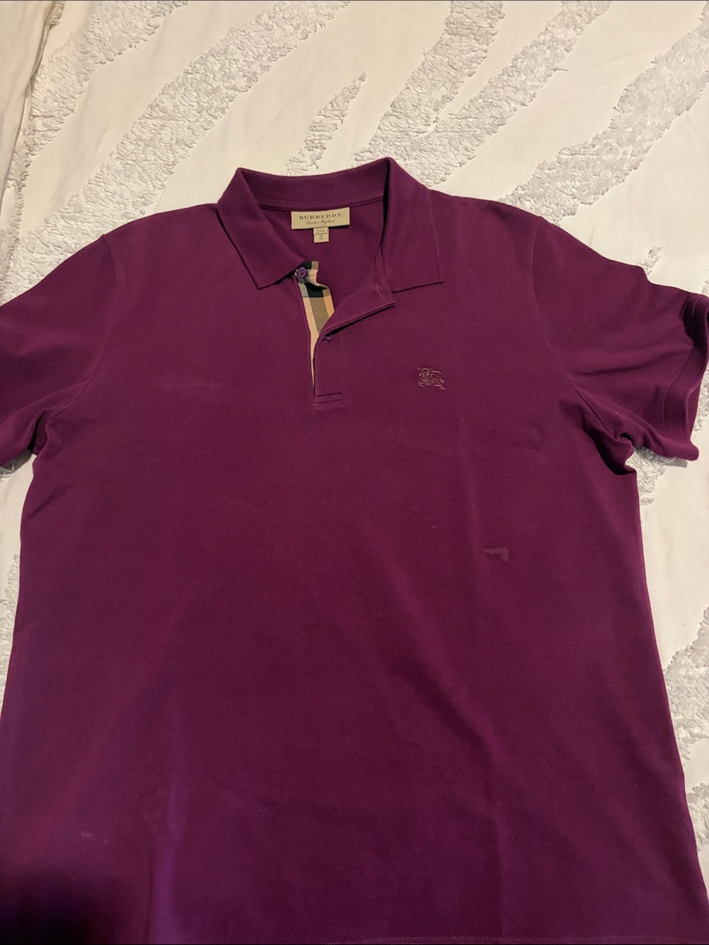 Burberry Men's Plum Polo with Signature Check Placket